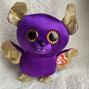 TY Beanie Boo Count Purple Bat Stuffed Animal Plush with Gold Accents